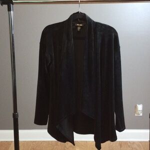 M Spring + Mercer black velvet stretch open front drape jacket